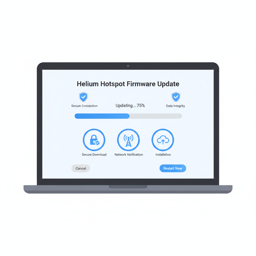 laptop screen updating Helium hotspot firmware, progress bar, secure icons