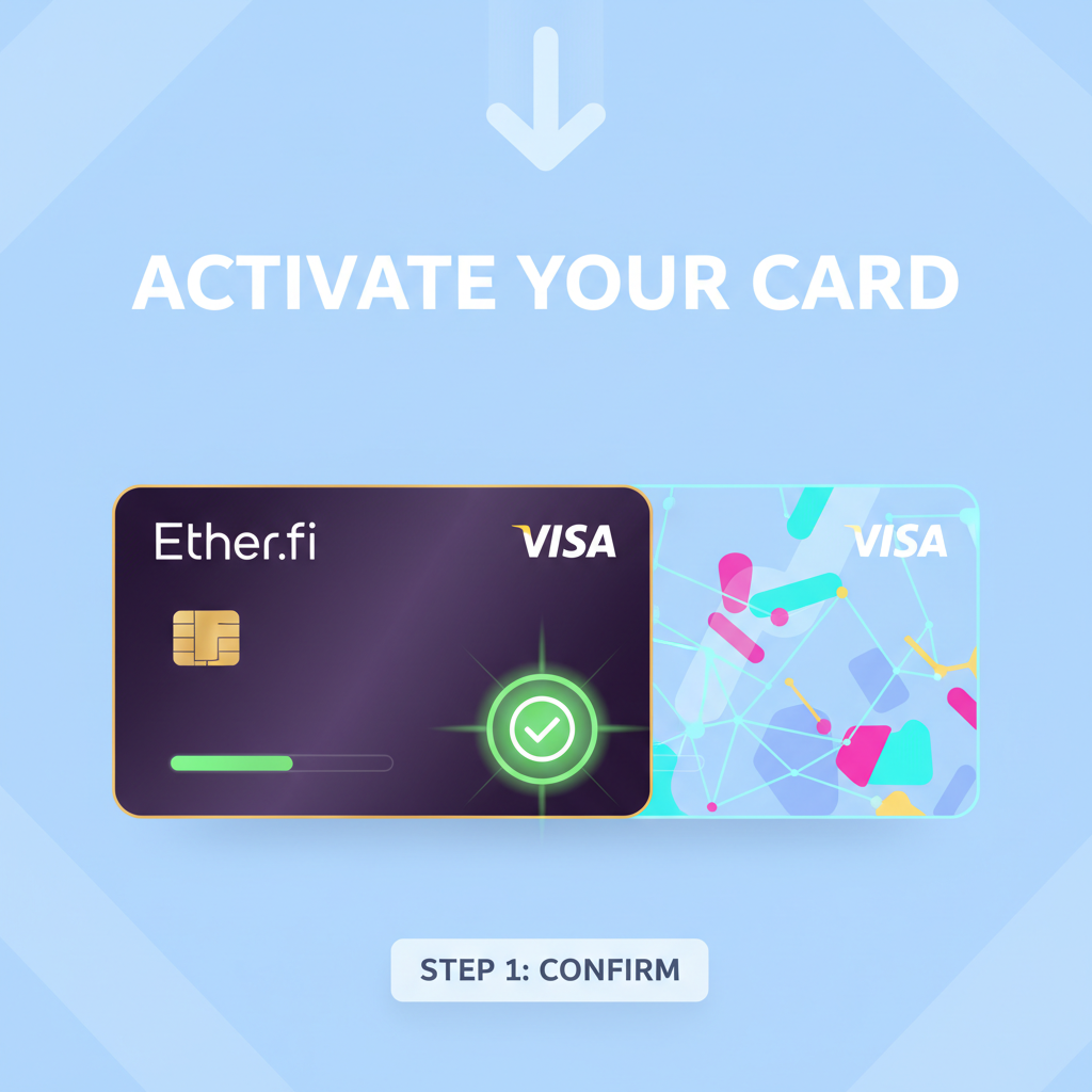 Activating Ether.fi Visa card, virtual and physical cards side by side, sleek design