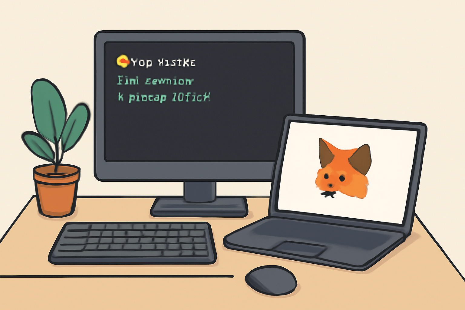 developer workstation with Hardhat terminal and MetaMask open