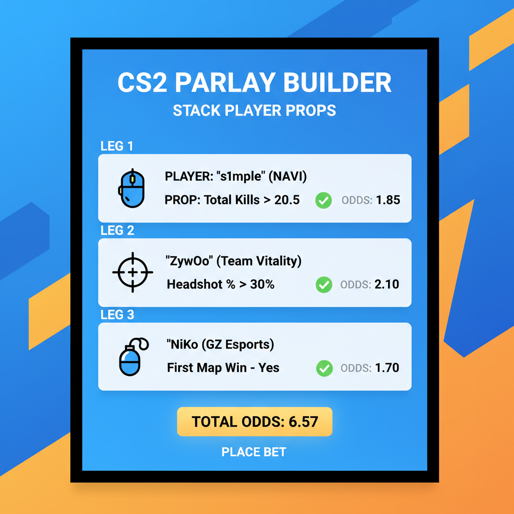 esports parlay builder interface stacking cs2 player props vibrant