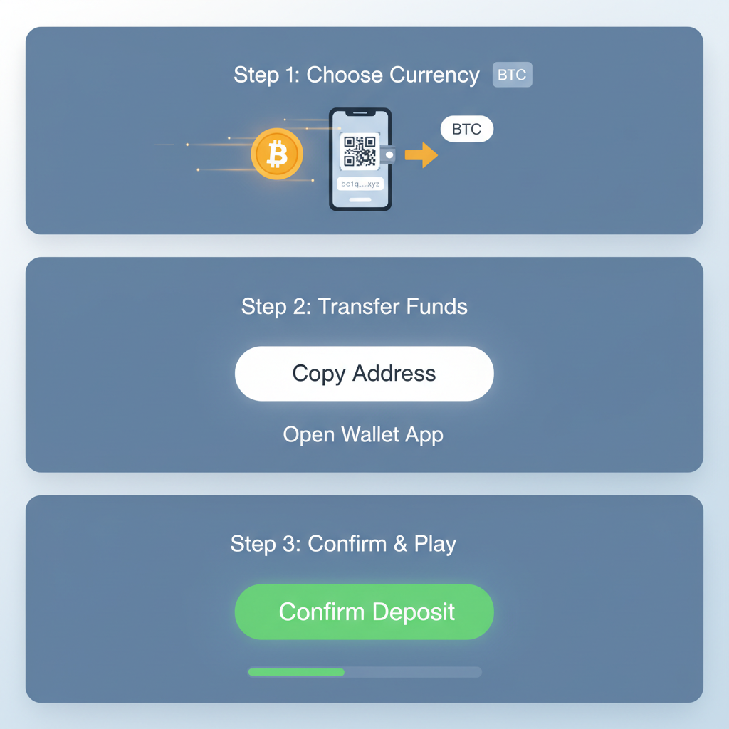 clean crypto betting site deposit interface with bitcoin wallet transfer glowing