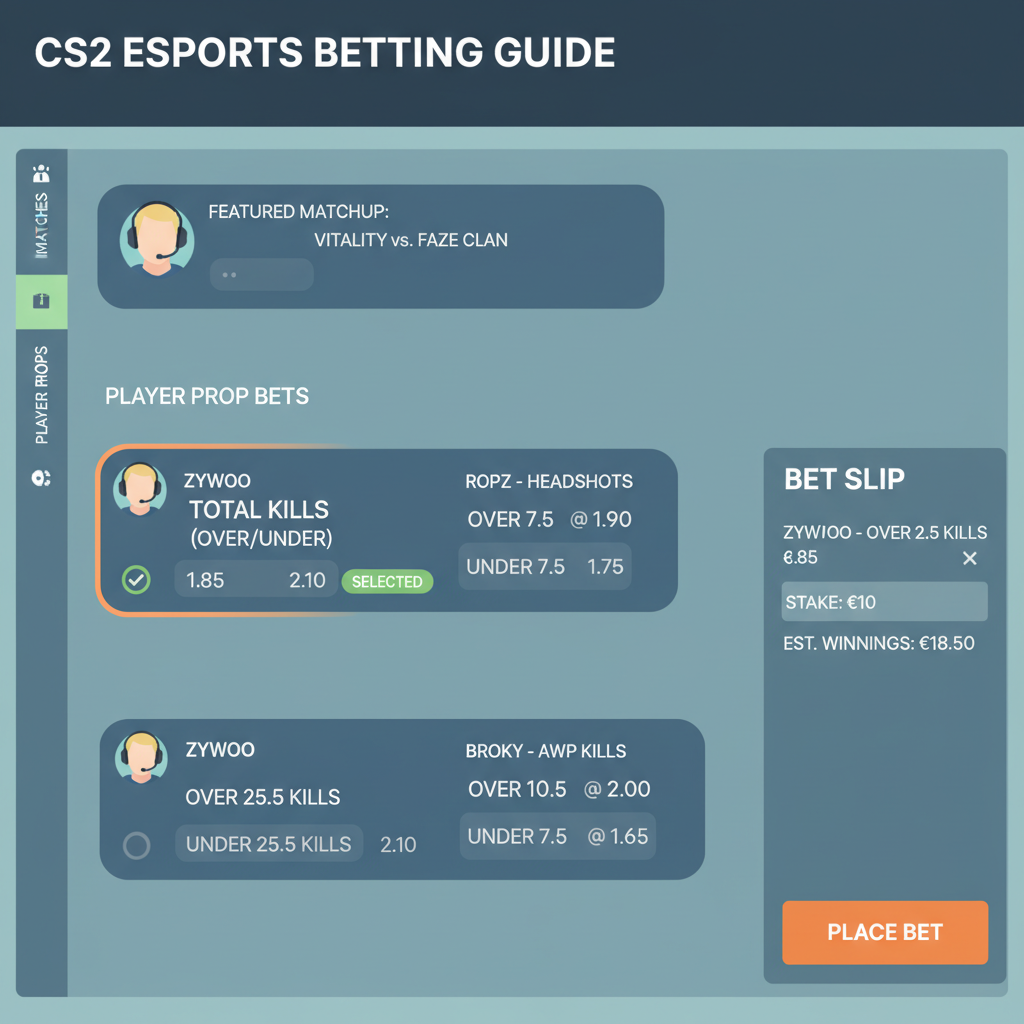 cs2 esports betting page with player prop bets highlighted zywOo kills over