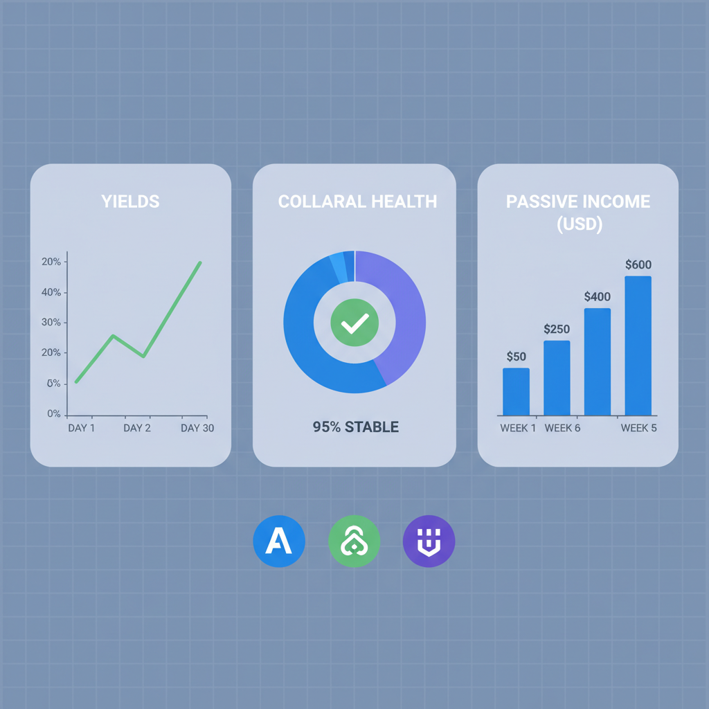 defi monitoring dashboard, charts yields collateral health, passive income graph