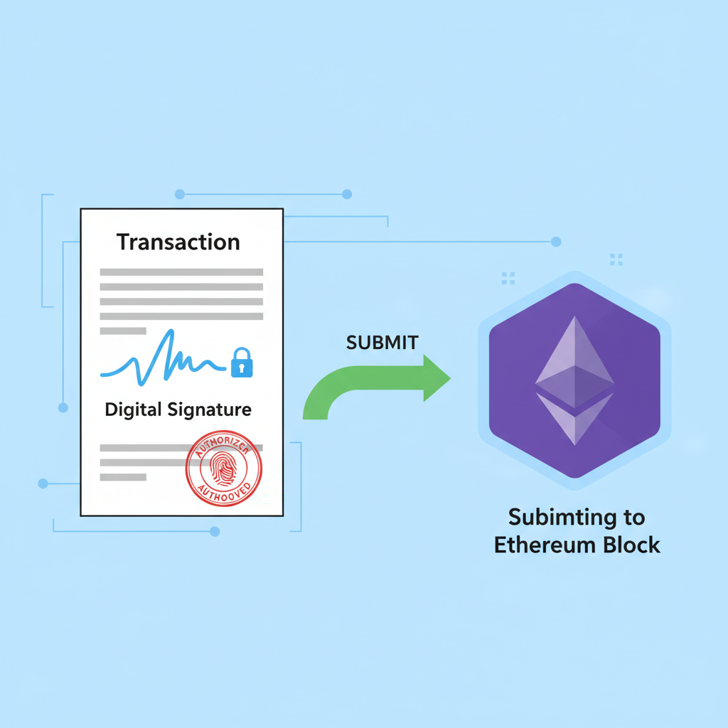 digital signature on transaction, authorizer stamp, Ethereum block submitting