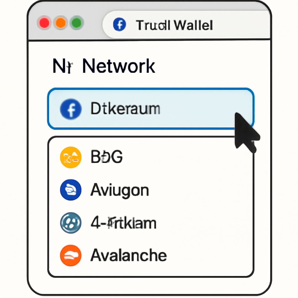 Trust Wallet extension open, highlighting the network selection menu with Ethereum network chosen.
