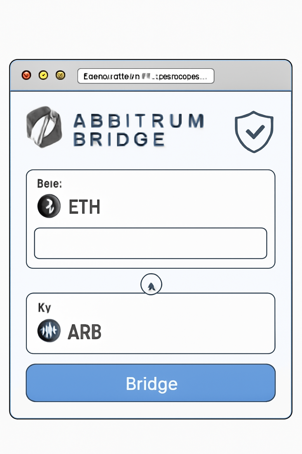 A browser window open to the Arbitrum Bridge website, showing the homepage and bridge interface, with a focus on security and clarity.