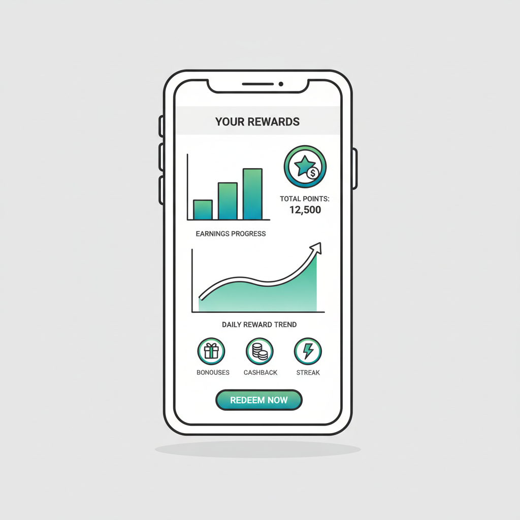 Earnings dashboard on phone showing rewards graph
