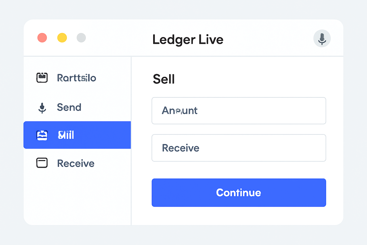 Ledger Live interface with the 'Sell' tab highlighted in the sidebar, clear and easy to read.