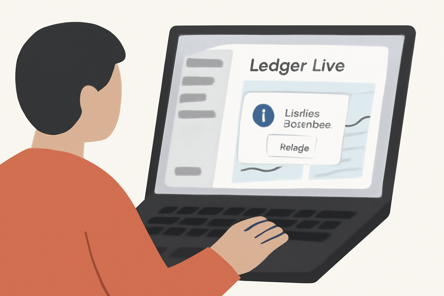A person launching Ledger Live on a laptop, with a visible update notification and a modern interface.