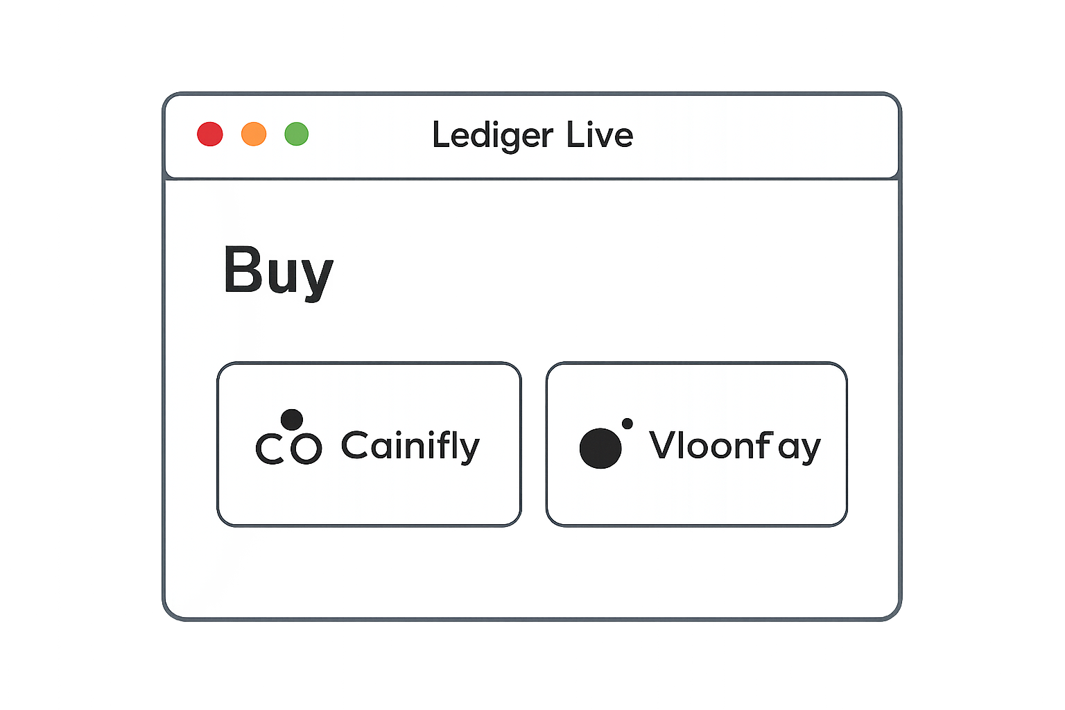 Ledger Live screen showing Coinify and MoonPay logos as selectable options.