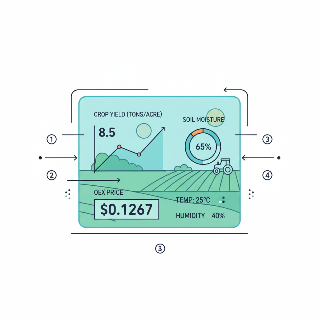 real-time yield monitoring dashboard with graphs and OEX price $0.1267, holographic displays