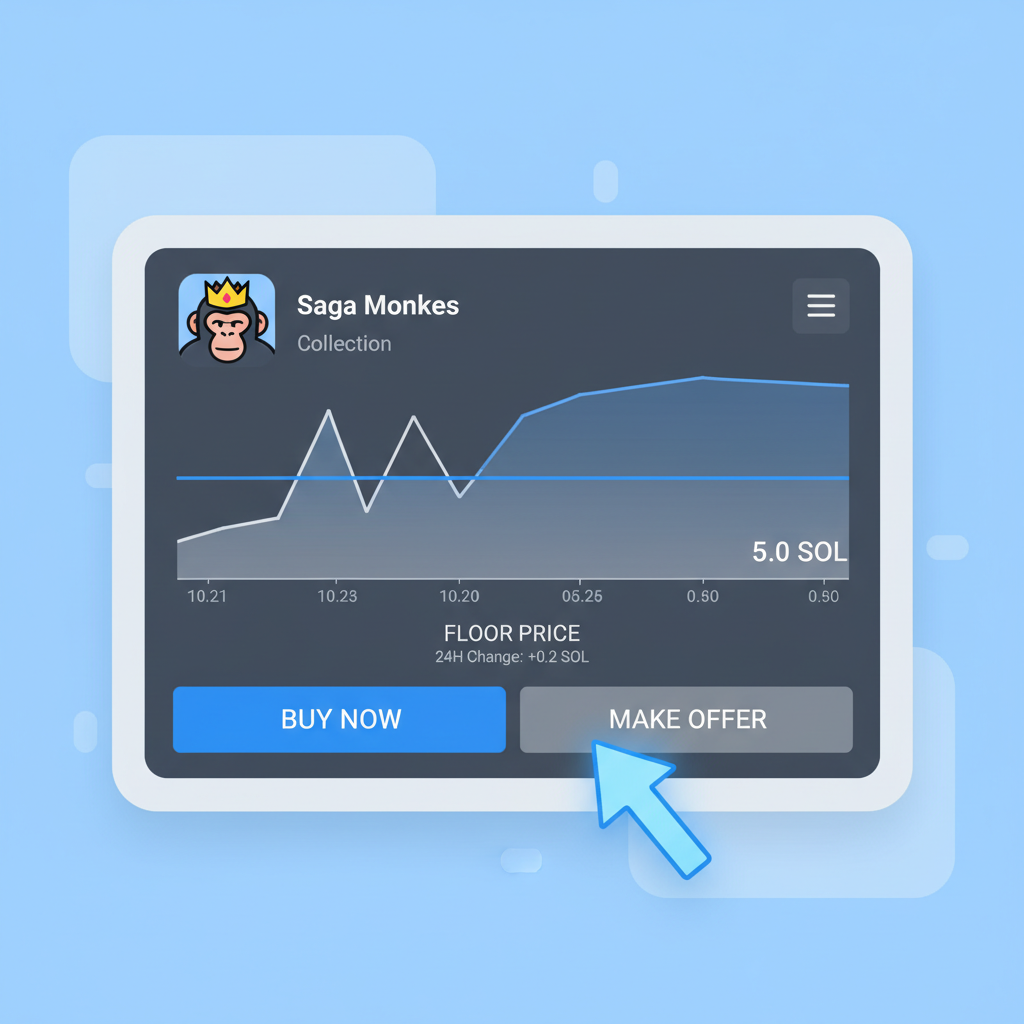 Magic Eden NFT marketplace screen with Saga Monkes floor price chart