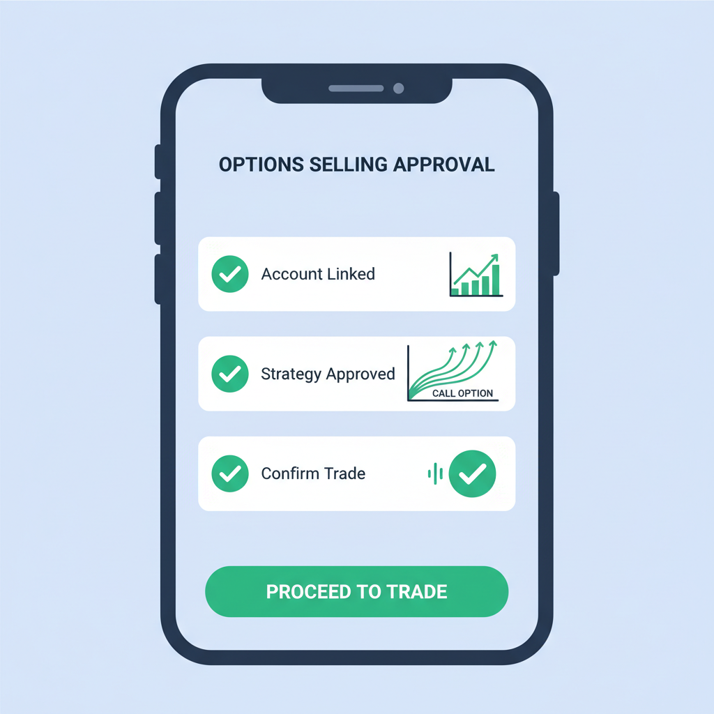 wallet approval interface for options selling, green checkmarks, dynamic call option graphs rising