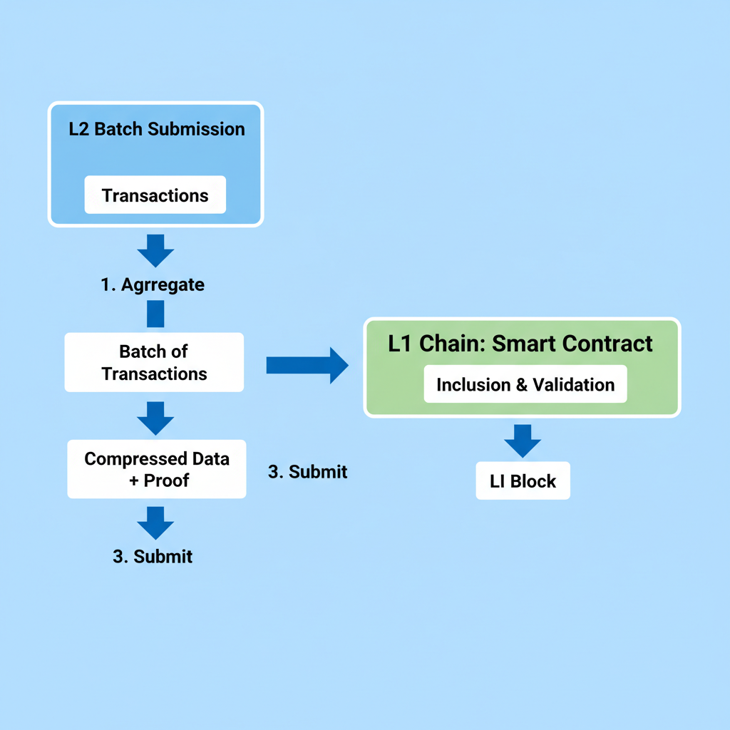 L2 batch submission to L1 chain, data flow arrow diagram
