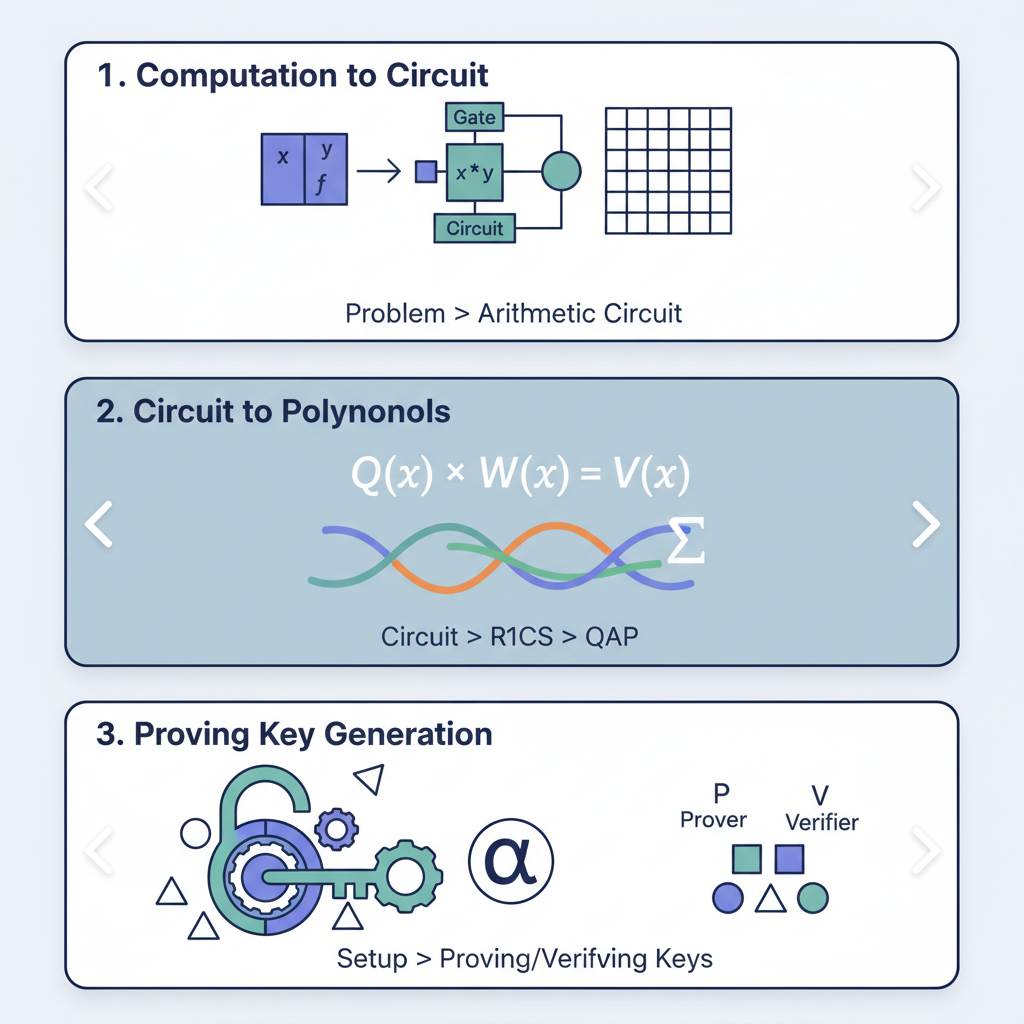 ZK-SNARK generation circuit, abstract proofs and math visuals