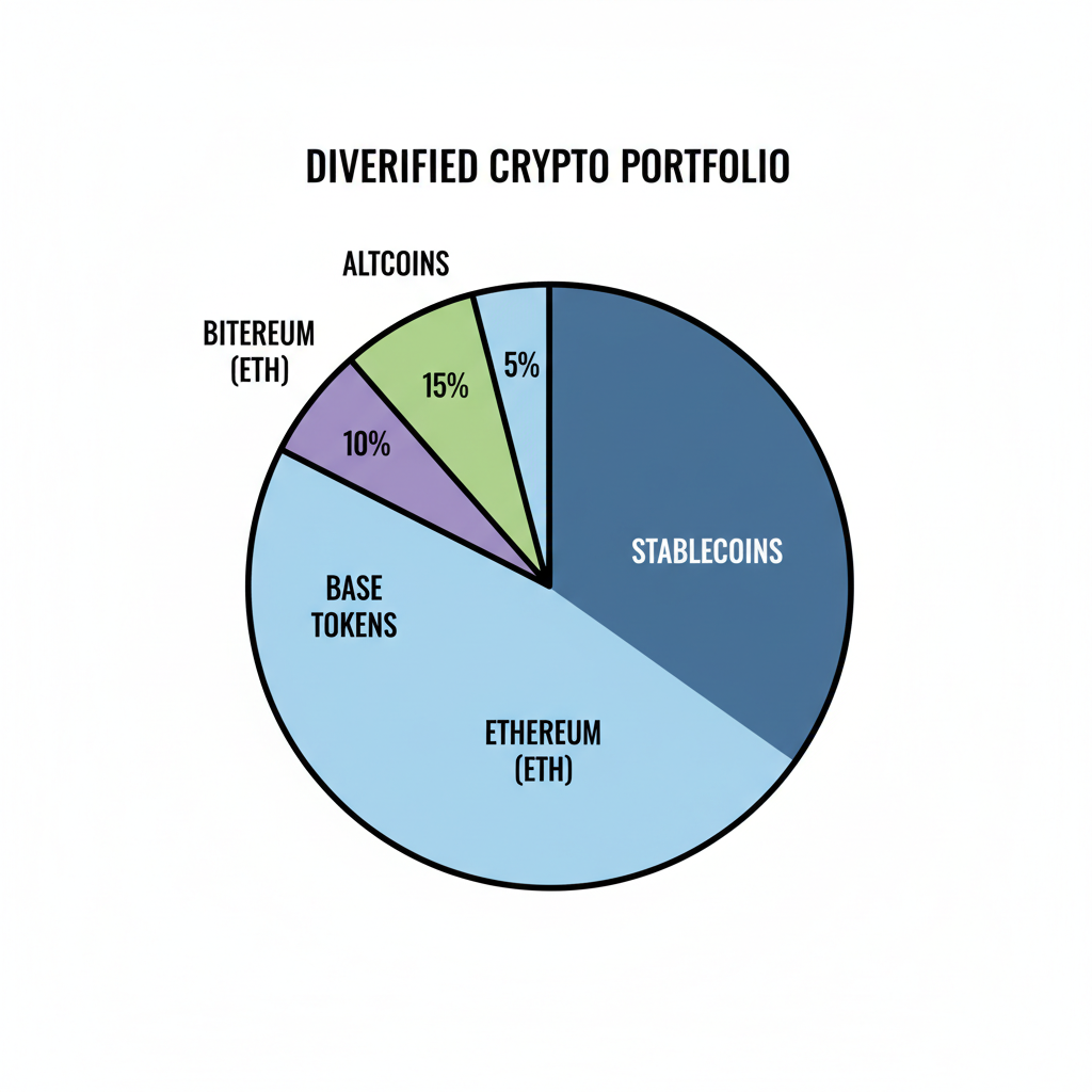 pie chart showing diversified crypto portfolio with Base tokens and stablecoins