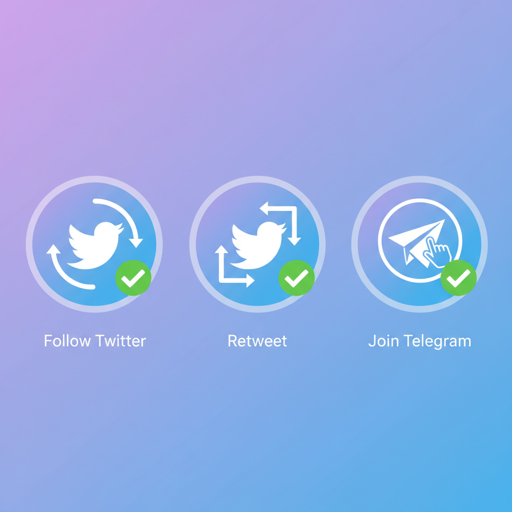 checklist icons for follow twitter, retweet, join telegram tasks, solana memecoin theme, green checkmarks
