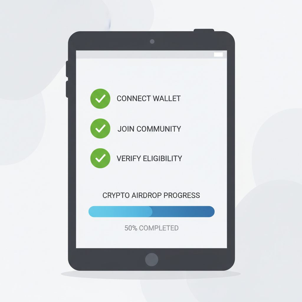dashboard checklist showing 3 completed tasks with green checkmarks, crypto airdrop progress bar