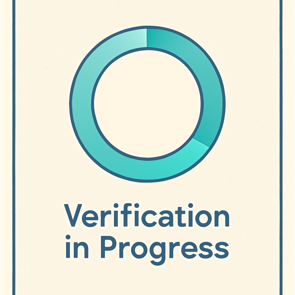 A digital progress bar or clock on a screen, with a message saying 'Verification in Progress', relaxed and optimistic vibe