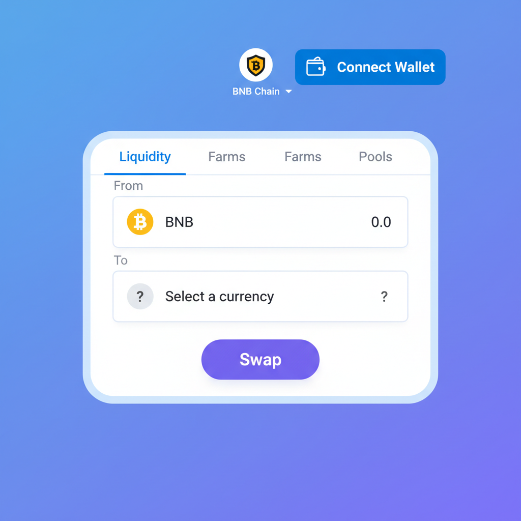 PancakeSwap interface with wallet connect button and BNB Chain selector