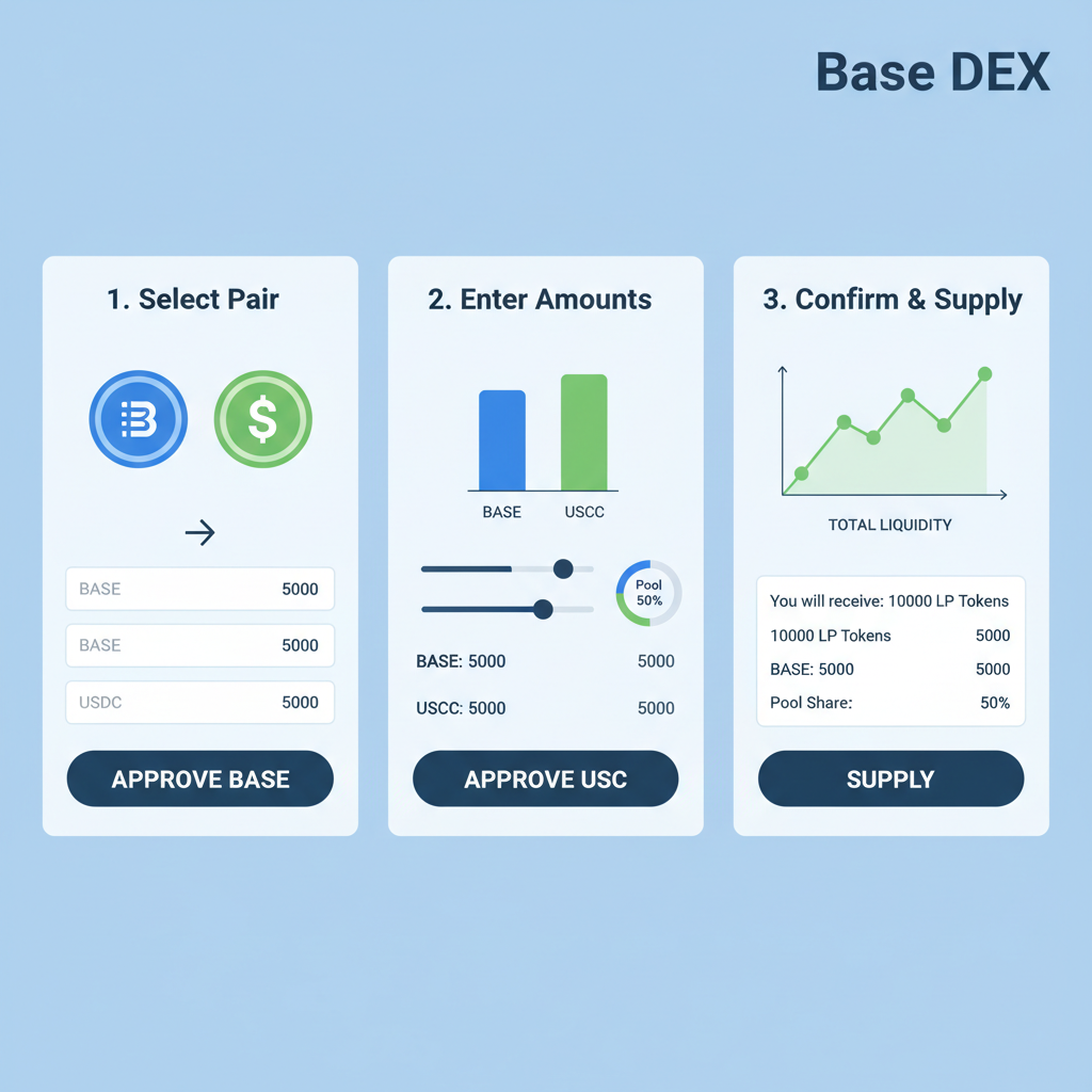 liquidity pool addition on Base DEX with charts