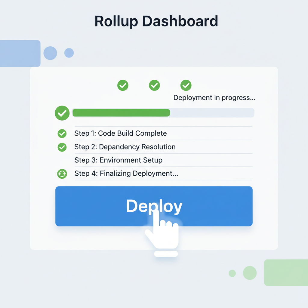 deploy button pressed on rollup dashboard, progress bar, green success indicators