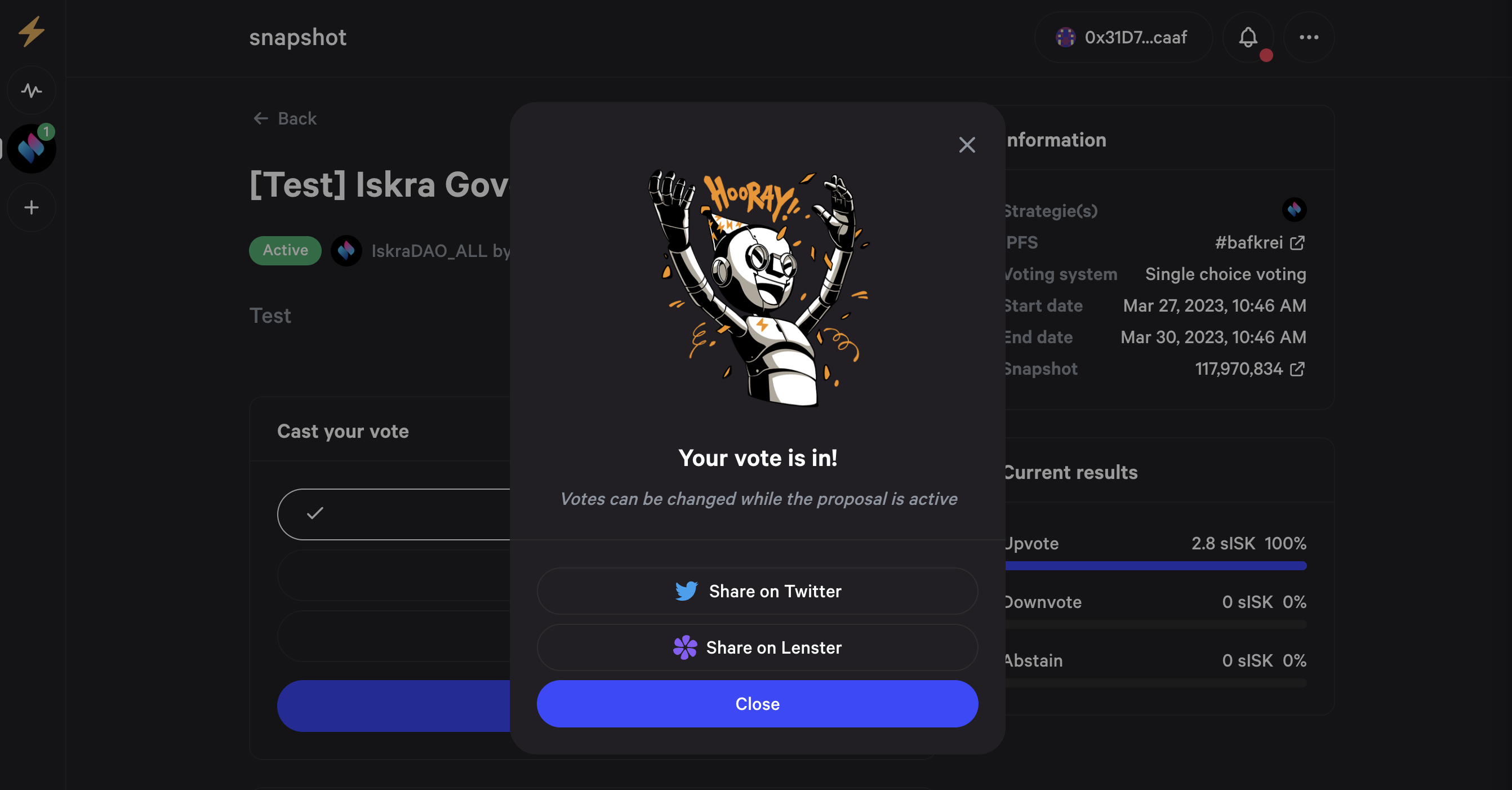 Snapshot governance voting Base