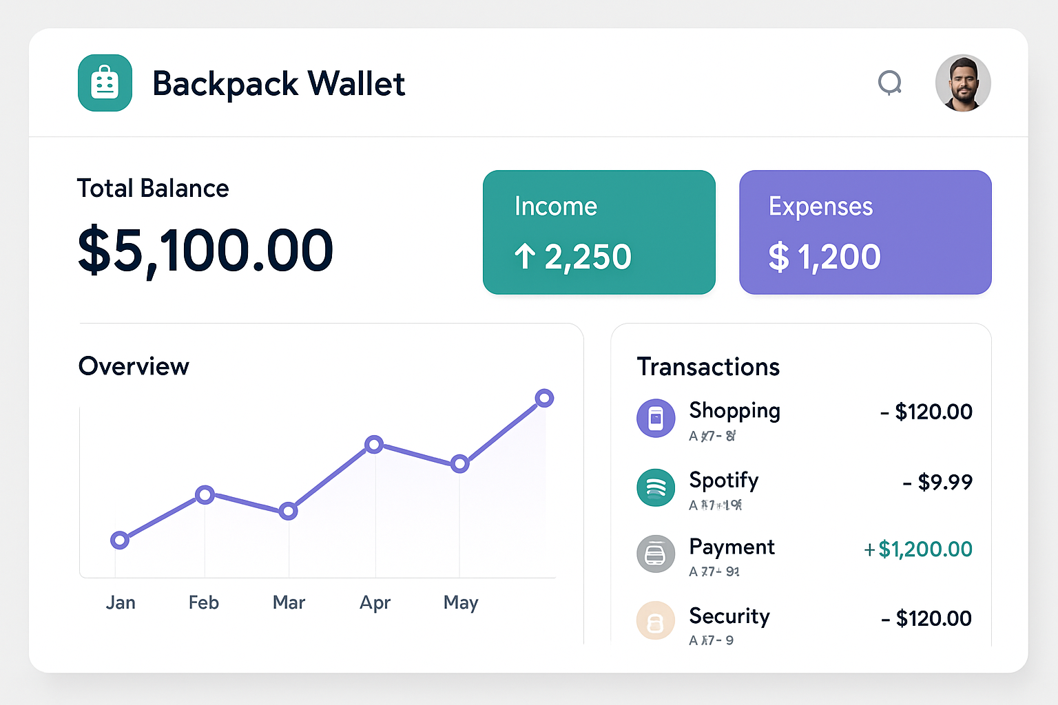 Backpack Wallet dashboard user interface
