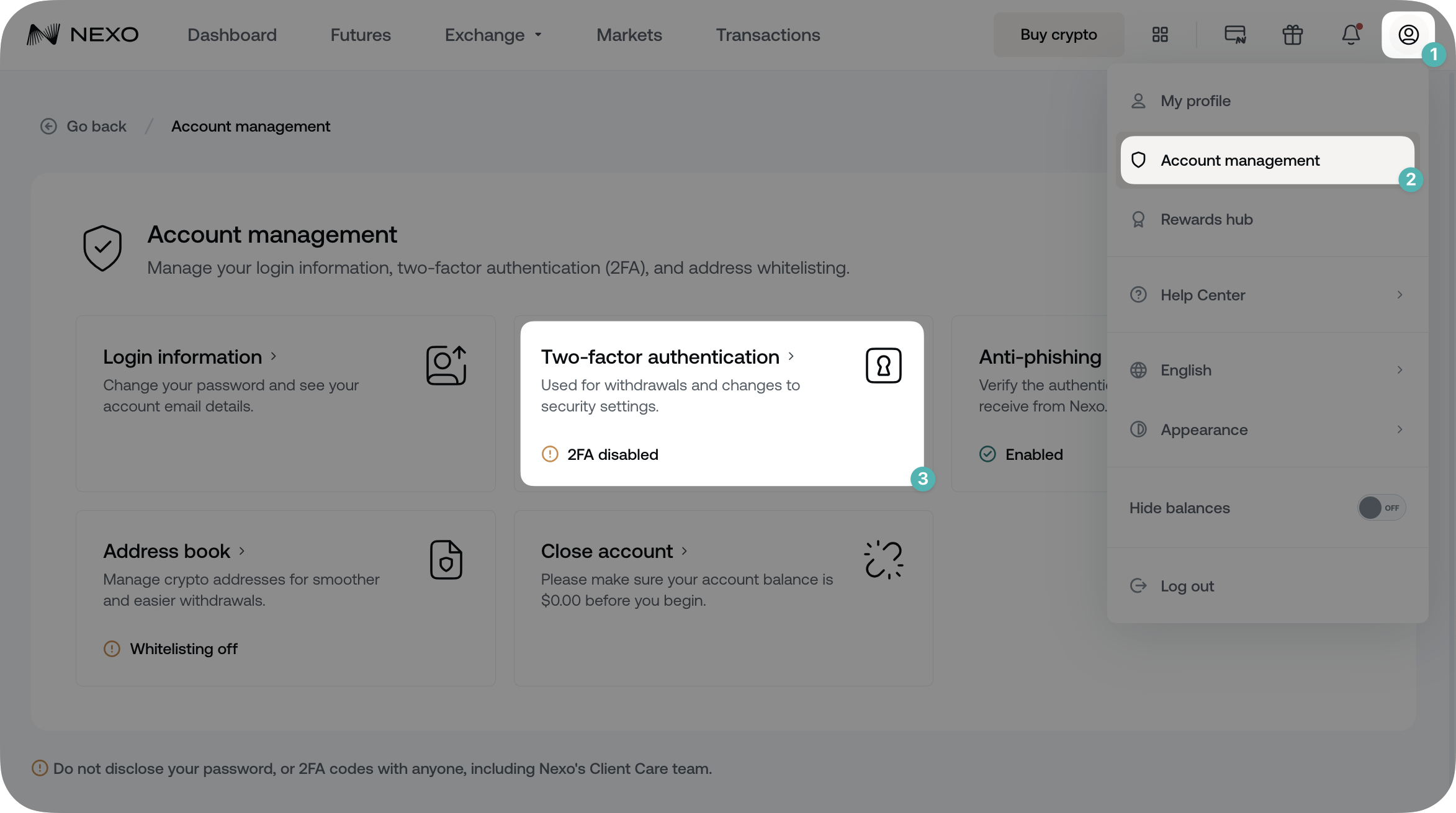 crypto two-factor authentication setup