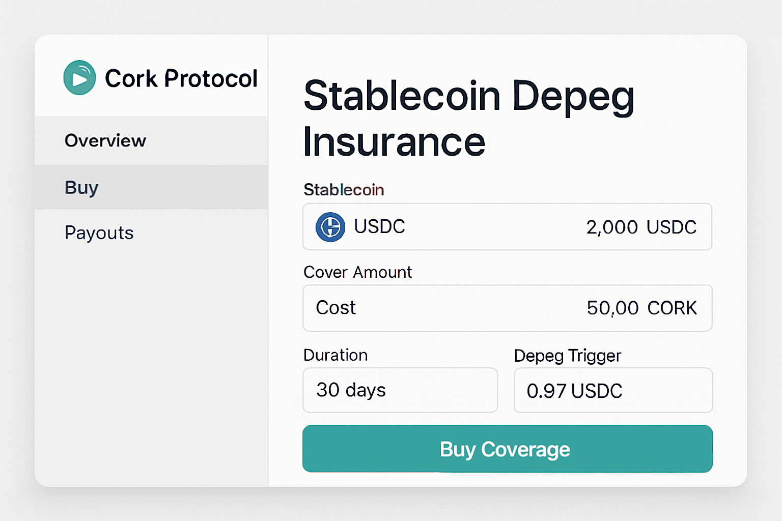 Cork Protocol stablecoin depeg insurance interface