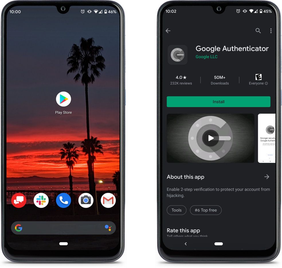 Google Authenticator app screenshot