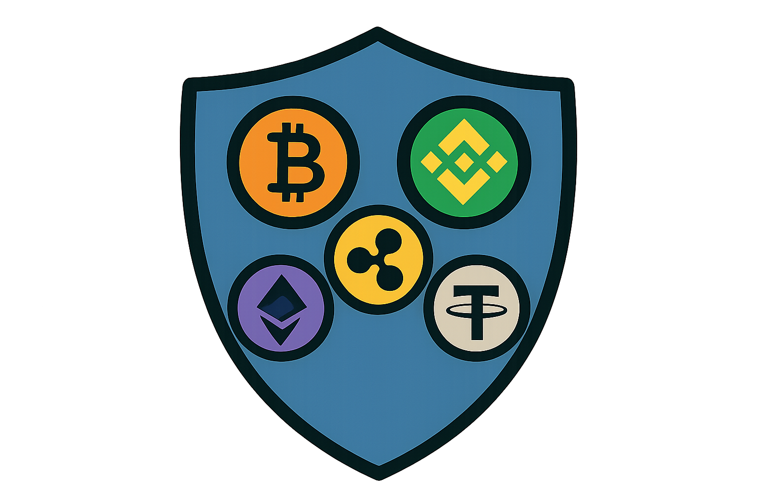 diverse crypto assets shield icon