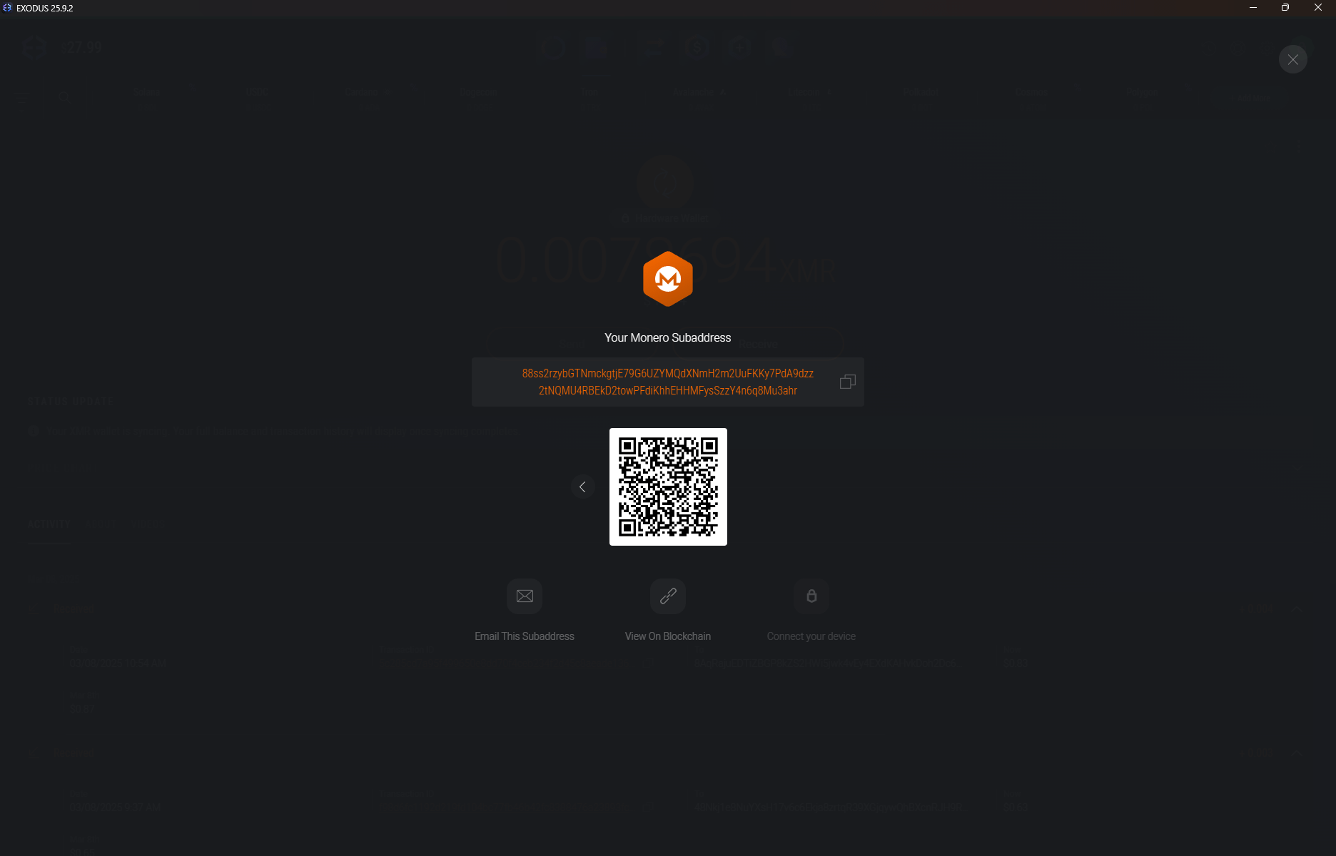 Crypto wallet software update notification