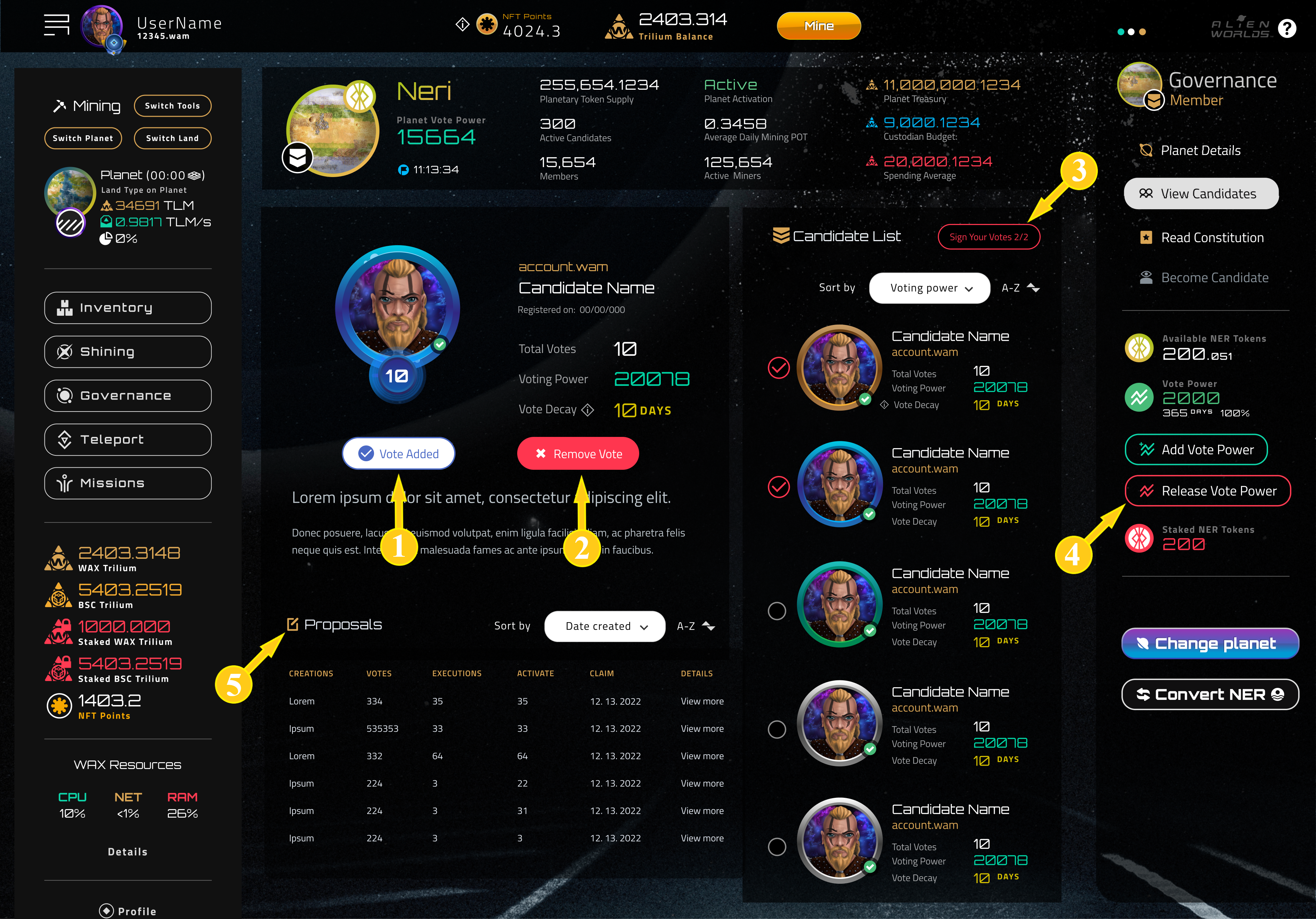 Alien Worlds DAO governance token voting