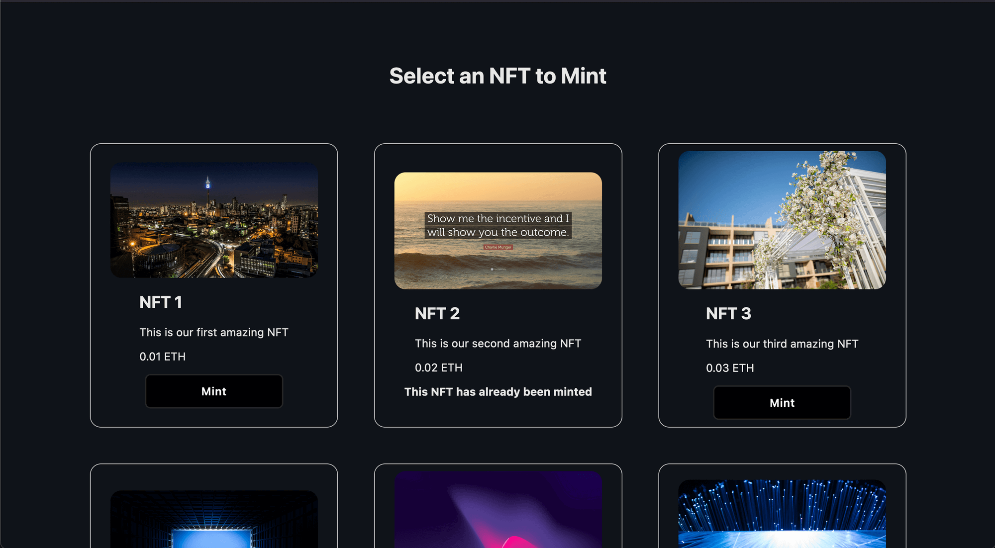 NFT marketplace batch minting interface