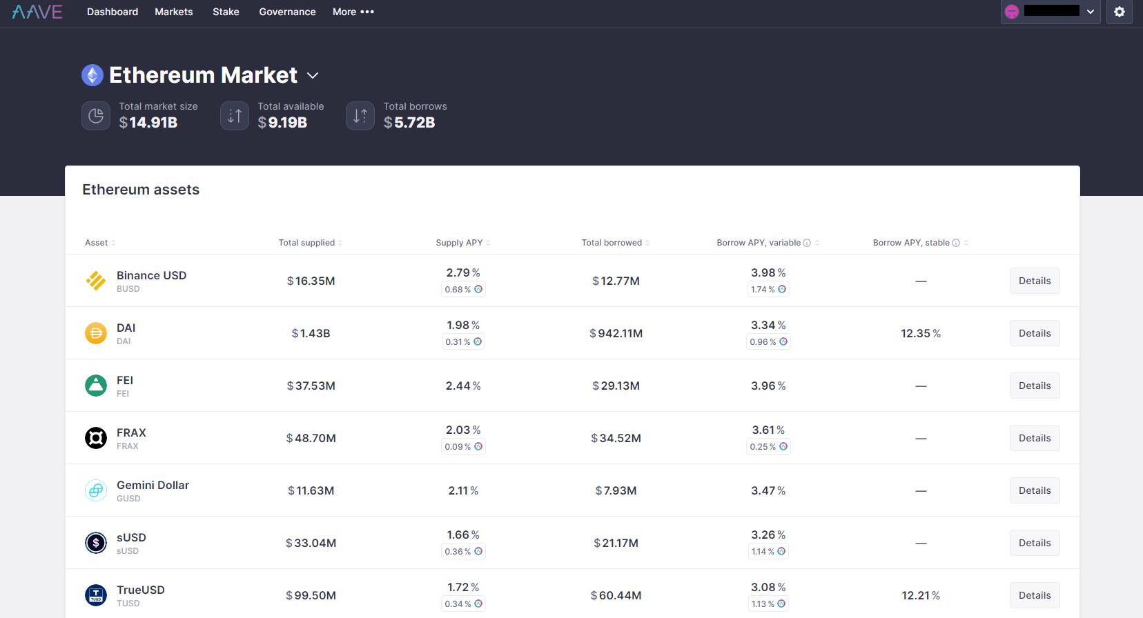 Aave Mobile app lending dashboard