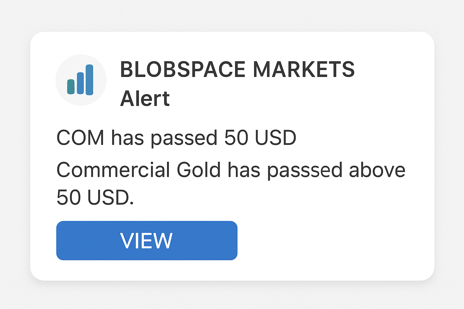 Blobspace Markets alert notification example