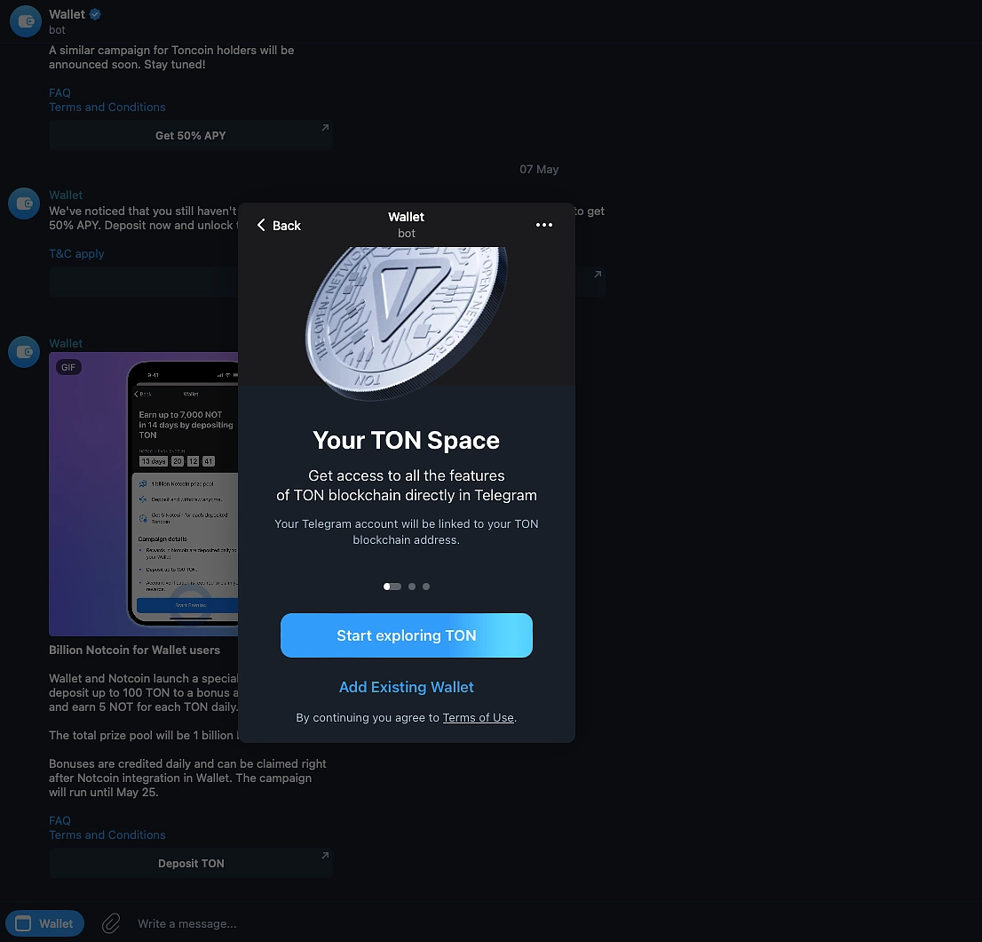 Telegram TON Space wallet interface screenshot