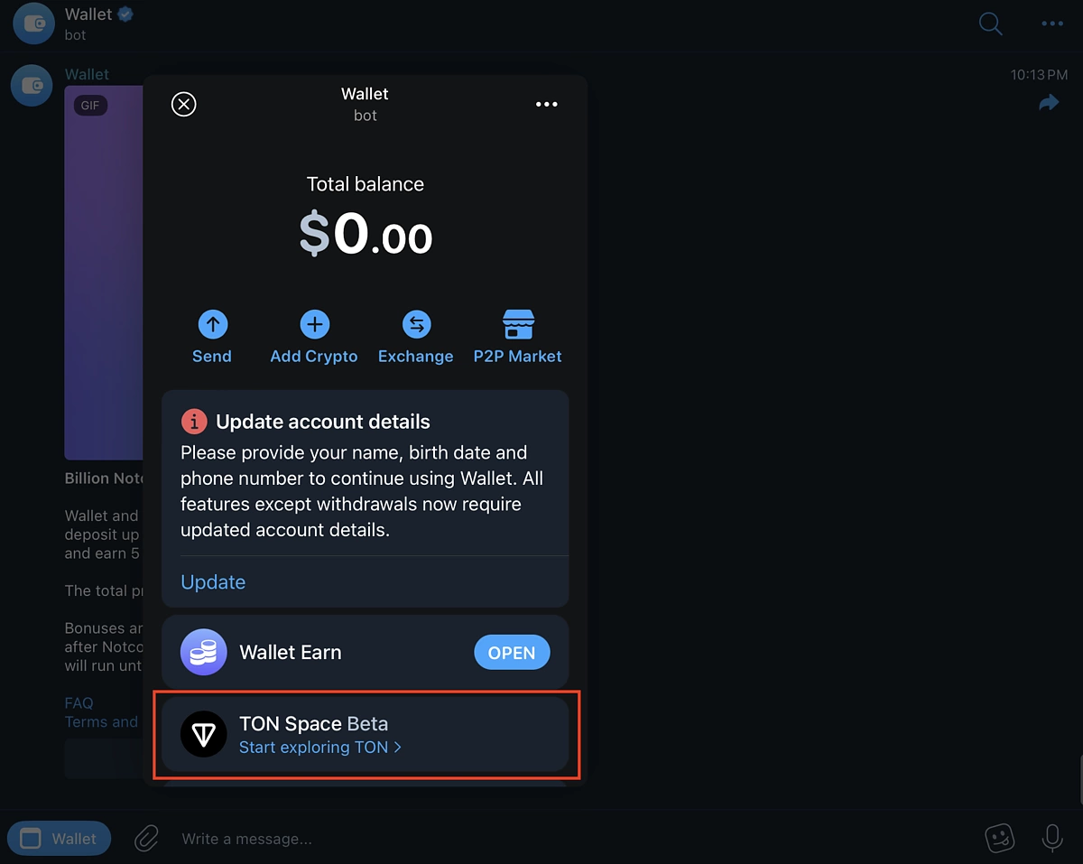 TON Connect wallet integration screenshot