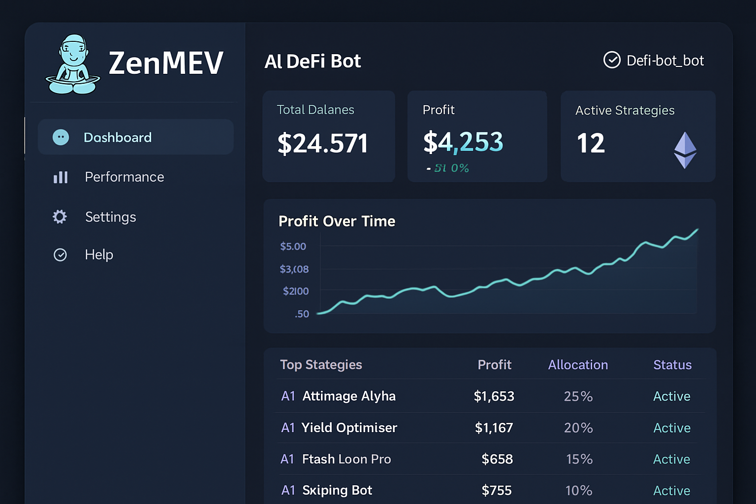 ZenMEV AI DeFi bot dashboard
