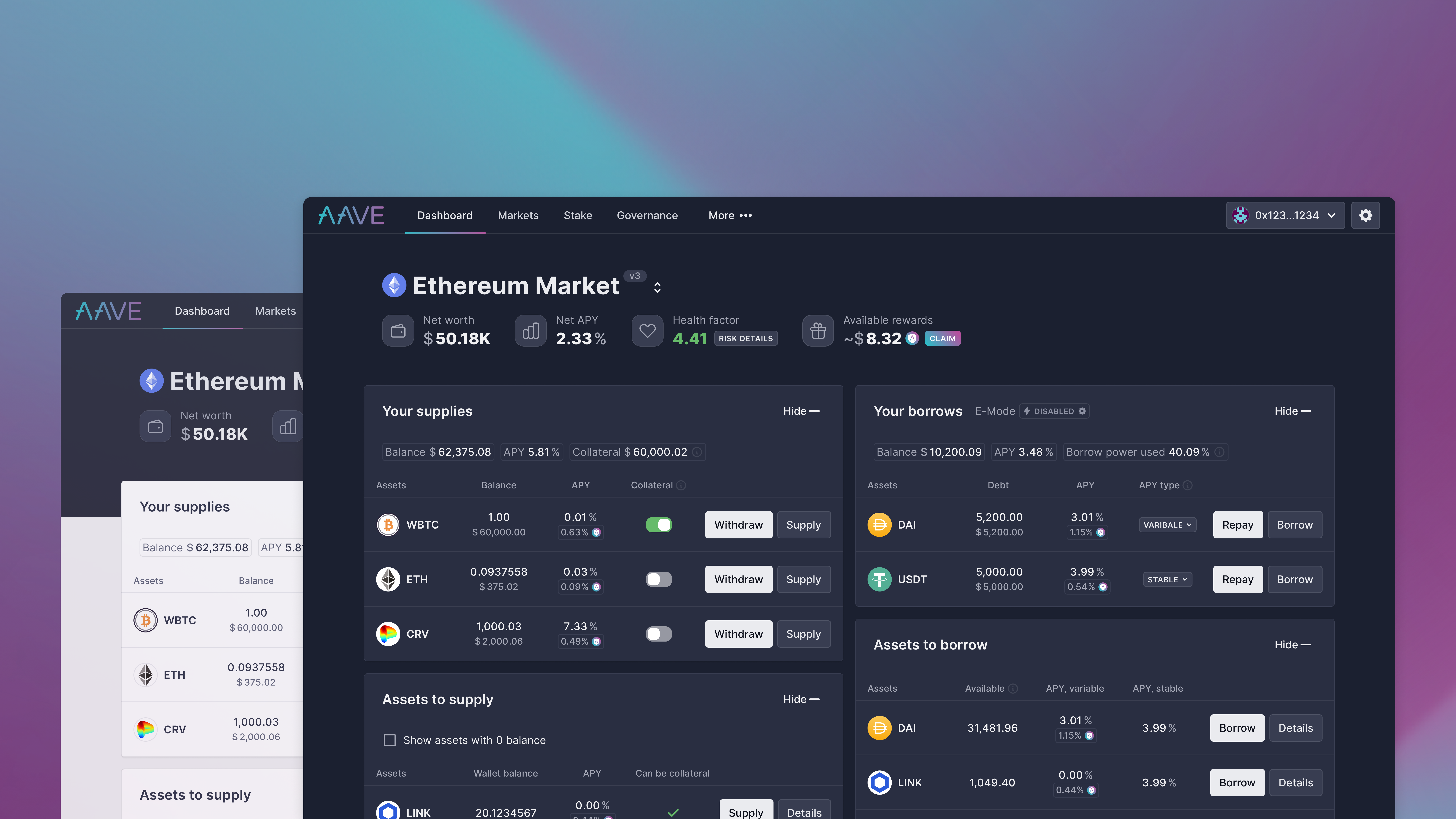 Aave DeFi protocol interface