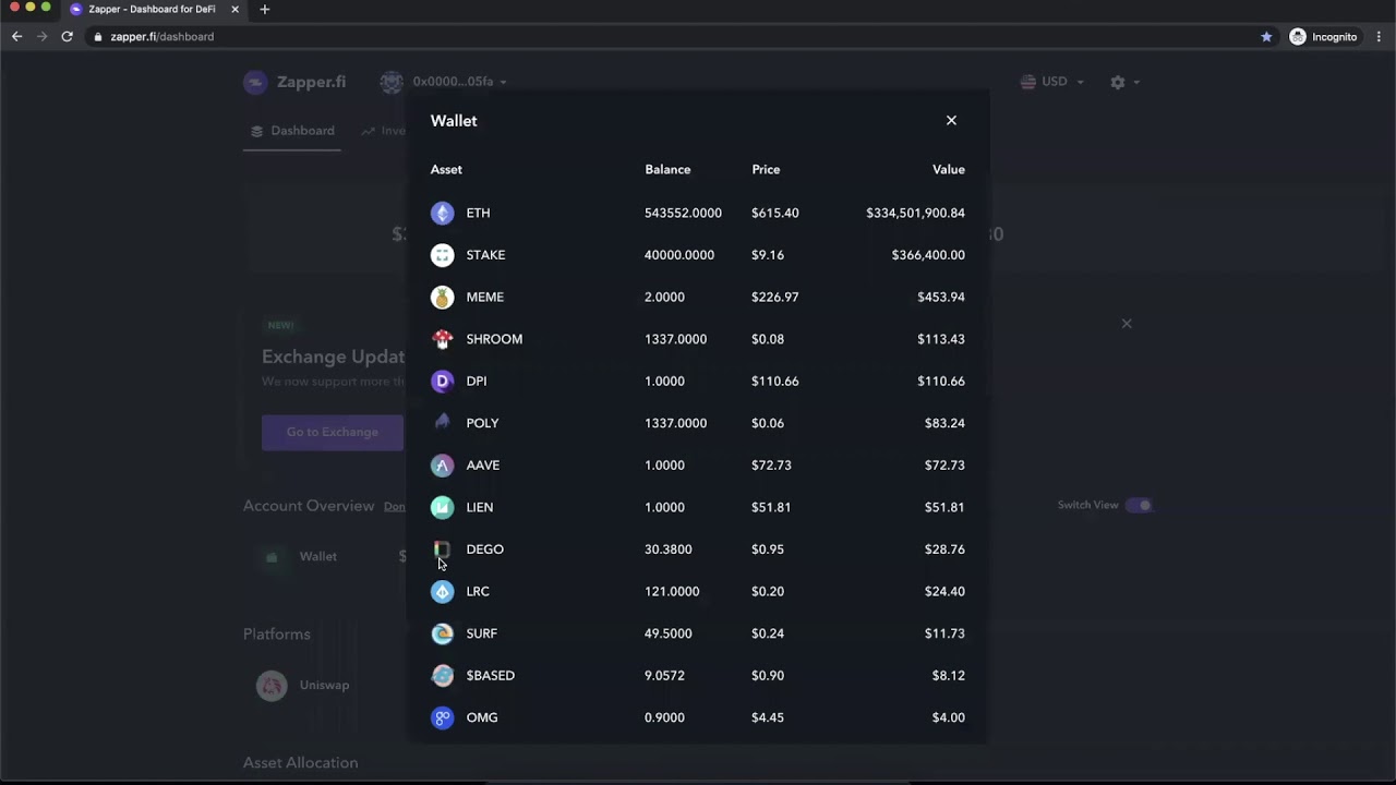 Zapper crypto portfolio dashboard