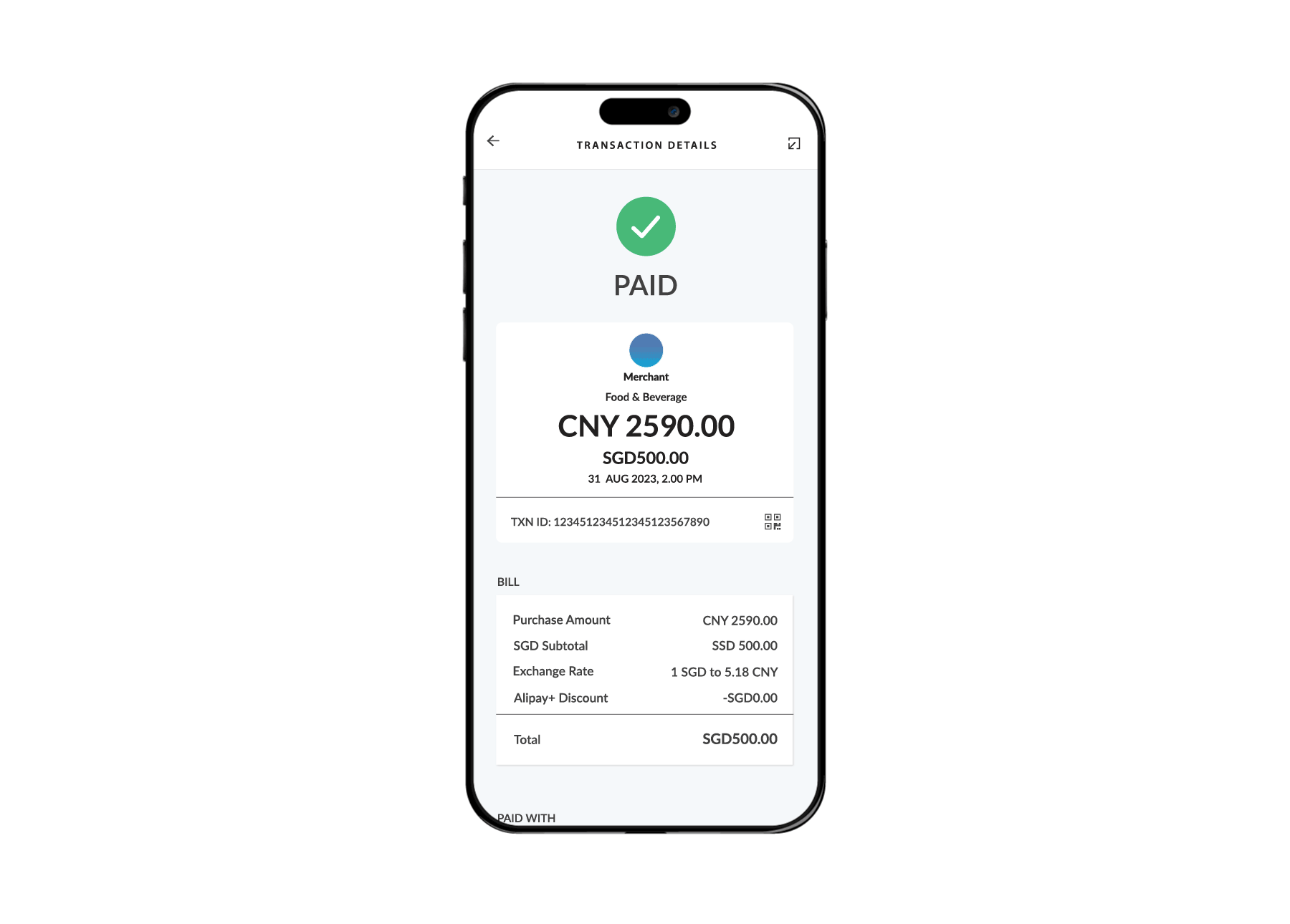 merchant receiving payment notification in SGD