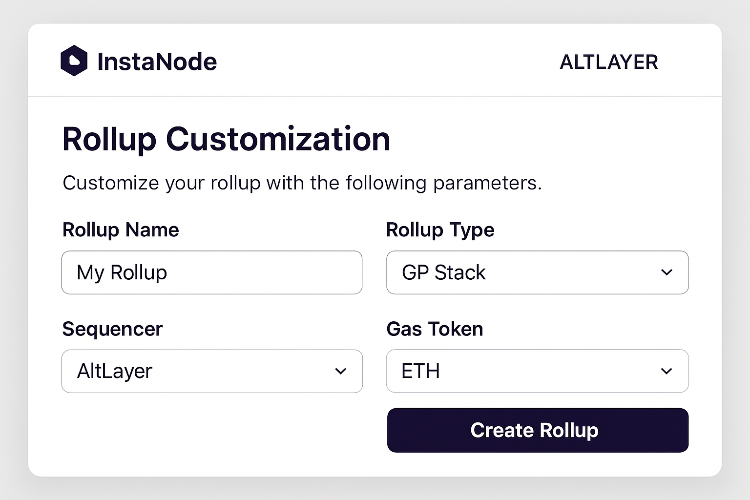 Instanodes AltLayer rollup customization interface