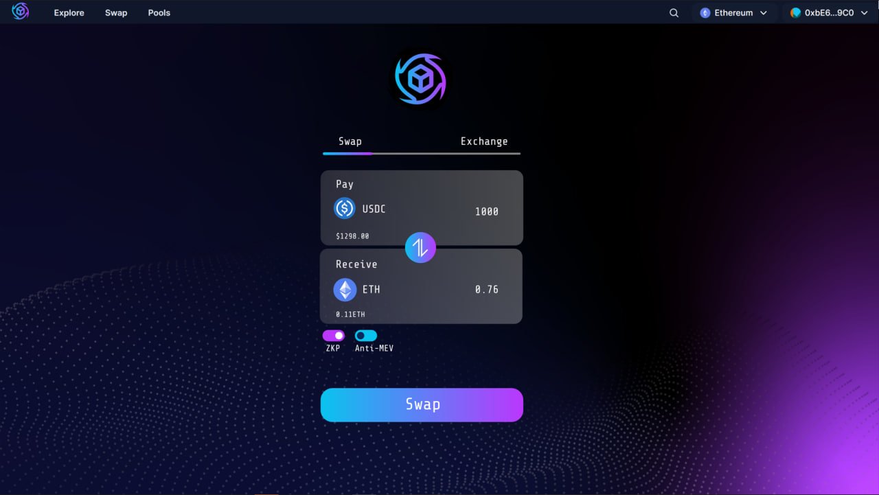 AnonSwap crypto exchange interface