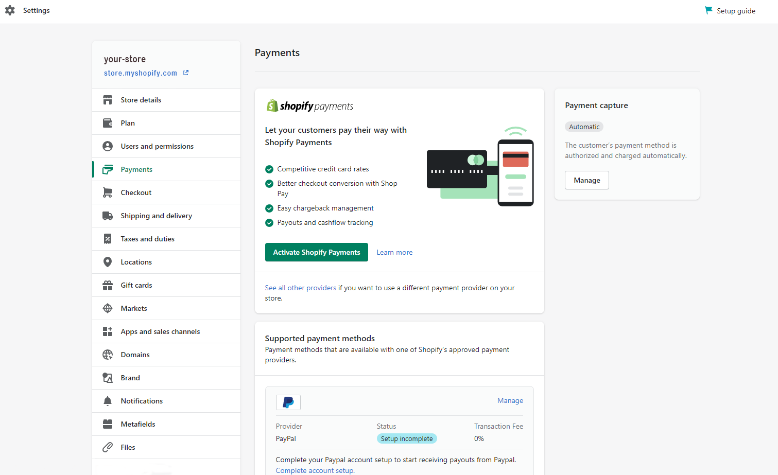 Shopify store crypto payment checkout page