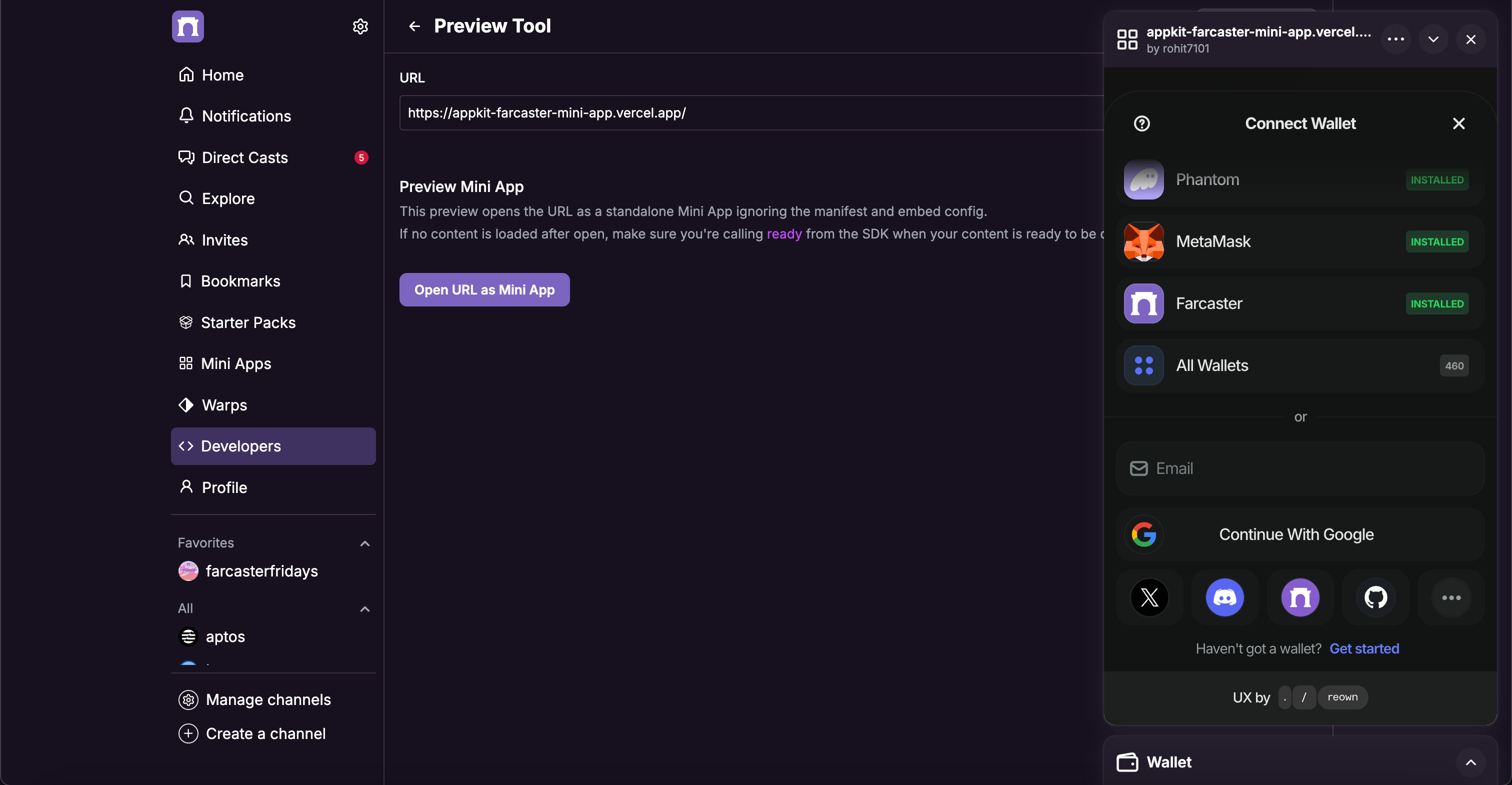 Farcaster Mini App being shared in social feed