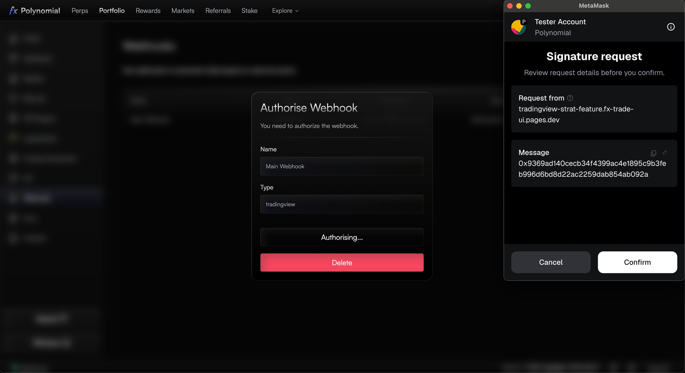 TradingView alerts to PolynomialFi automation