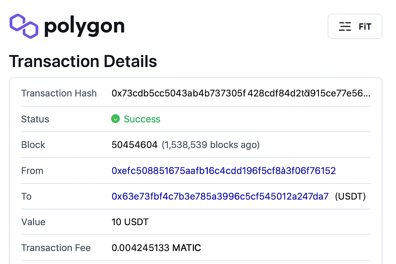 Polygon blockchain transaction explorer screenshot