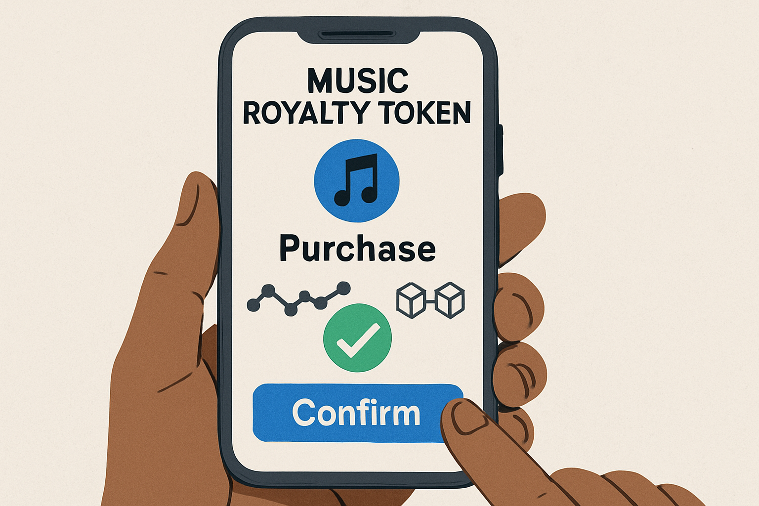 Confirming music royalty token purchase on blockchain